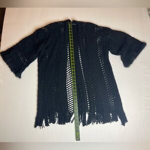 Do Everything in Love Women’s Black Fringe Boho Open Knit Crochet Cardigan OS
